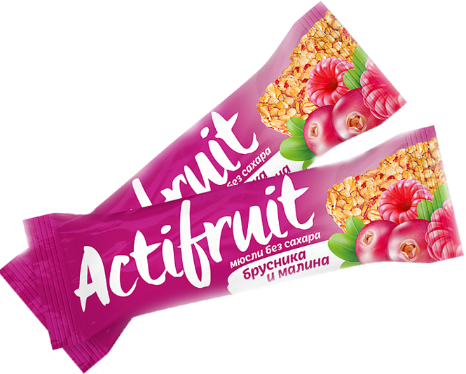 Актифрут Батончик мюсли, 30 г, 1 шт, малина + брусника, без сахара фото