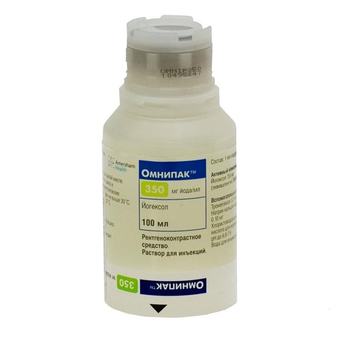 Омнипак, 350 мг йода/мл, раствор для инъекций, 100 мл, 10 шт. фото