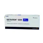 Беталок ЗОК, 25 мг, таблетки с замедленным высвобождением, покрытые оболочкой, 14 шт. фото