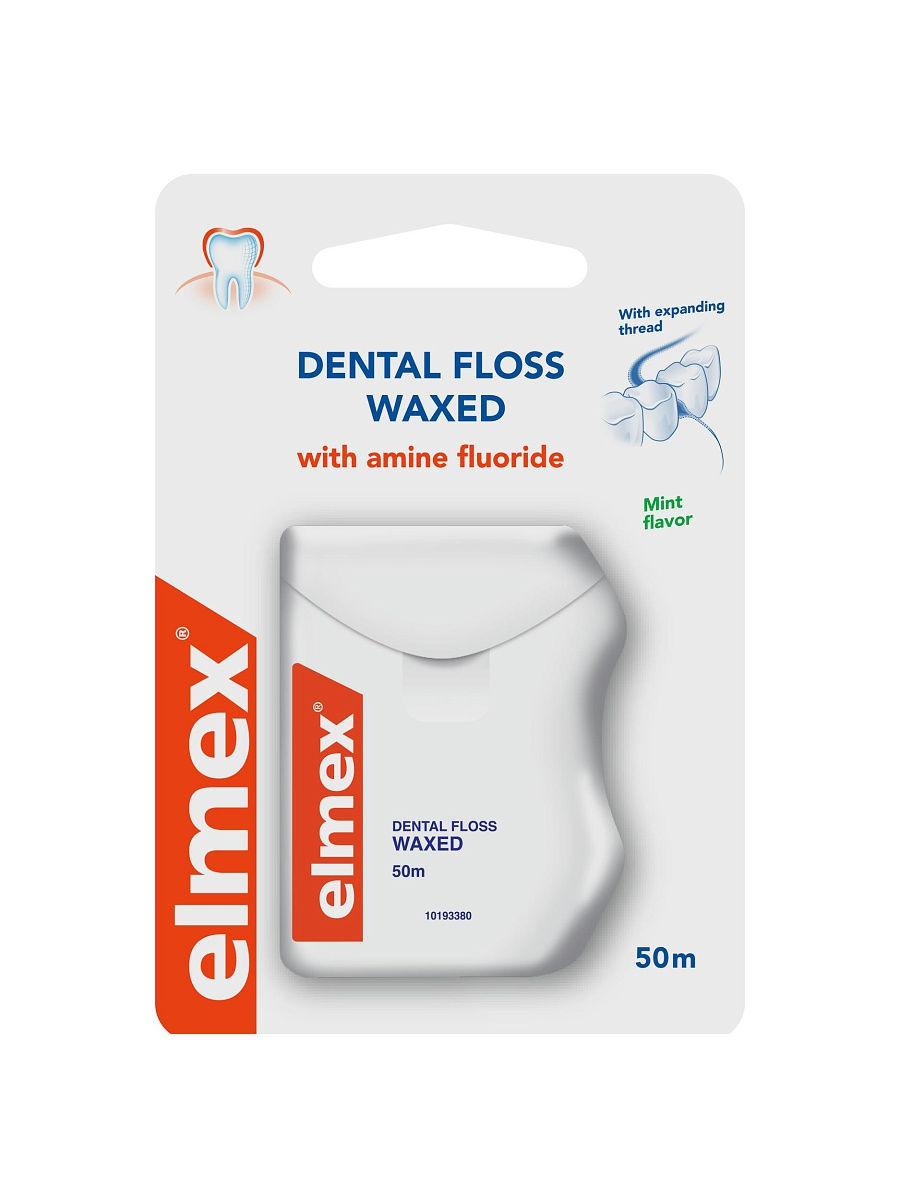Elmex Зубная нить вощеная, 50 м, нить зубная, 1 шт, мята фото
