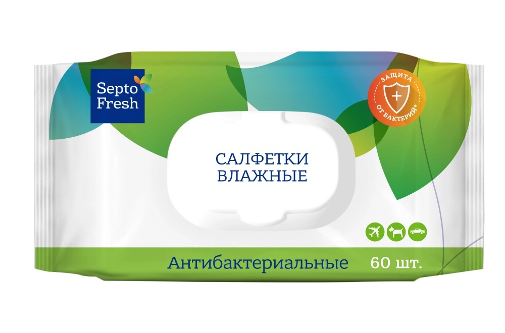 Septofresh Салфетки влажные антибактериальные, салфетки гигиенические, 60 шт. фото