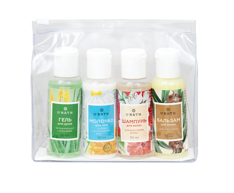 Obath Набор дорожный гель для душа 50мл+молочко для тела 50мл, шампунь 50мл+бальзам 50мл, 1 шт, шампунь 50мл+бальзам 50мл фото