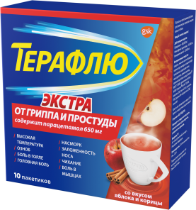 ТераФлю Экстра, порошок для приготовления раствора для приема внутрь, 21.78 г, 10 шт, яблоко и корица фото