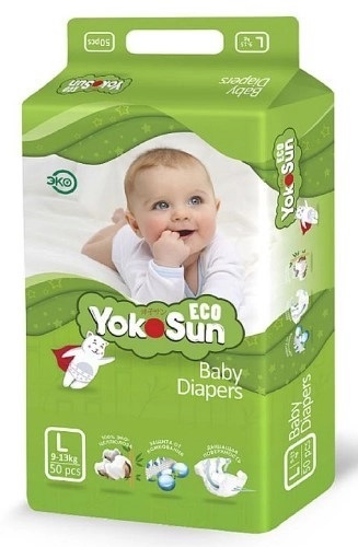 Yokosun Eco Подгузники детские, L, 50 шт, 9-13 кг фото