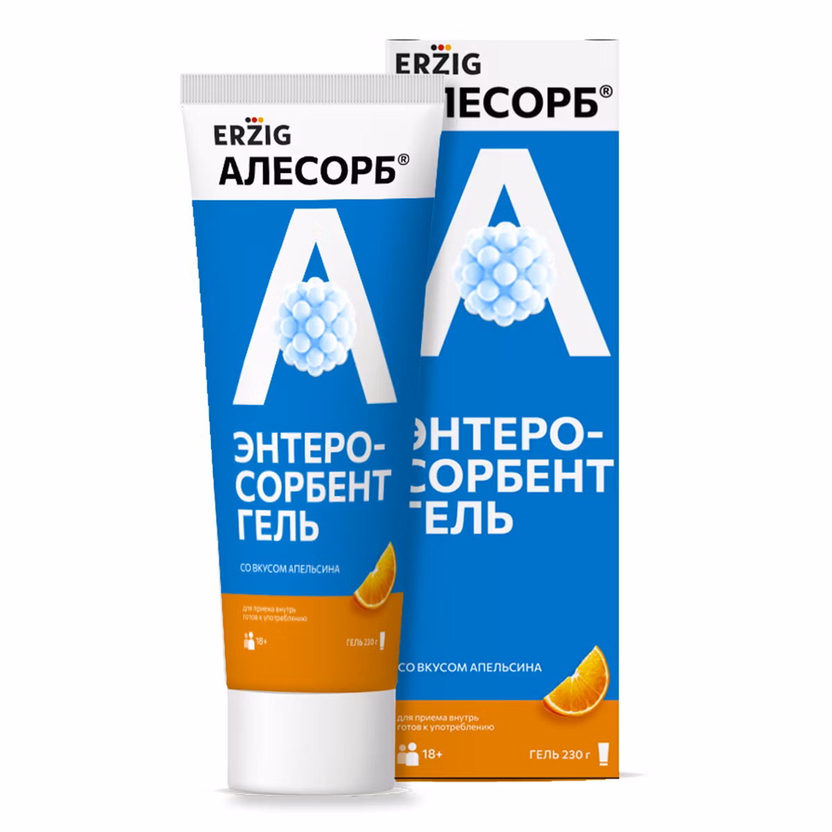 Алесорб энтеросорбент гель Эрциг, гель для приема внутрь, 230 г, 1 шт, апельсин фото 