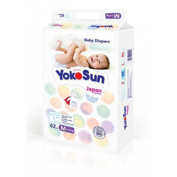 Yokosun Подгузники детские, M, 62 шт, 5-10кг фото