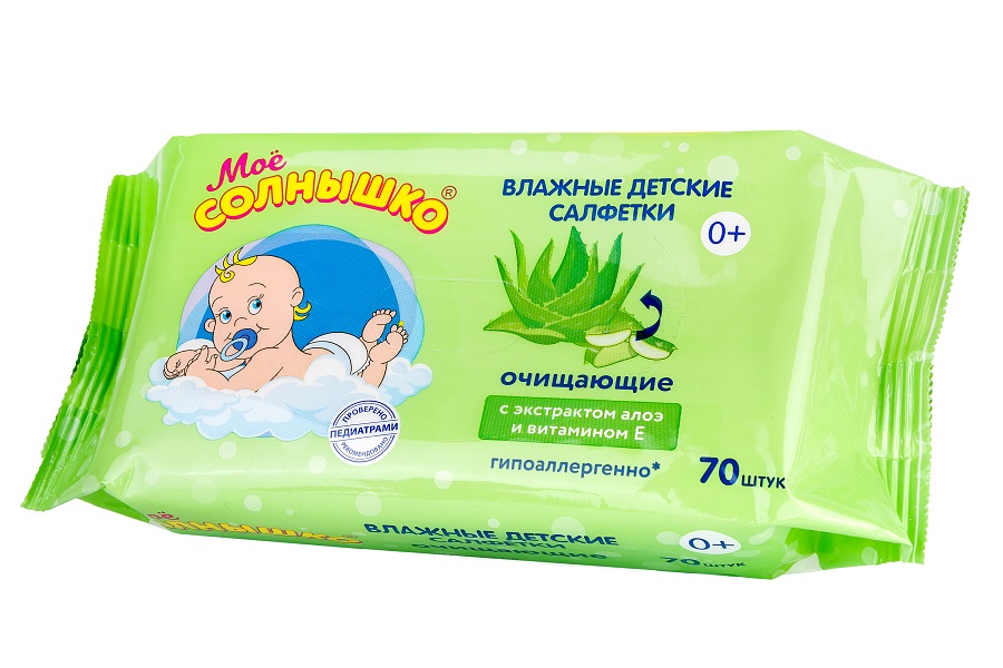 Мое Солнышко Салфетки влажные очищающие, салфетки, 70 шт, алоэ вера фото