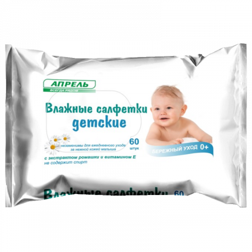 Апрель Салфетки влажные детские, салфетки влажные, 60 шт, для детей фото