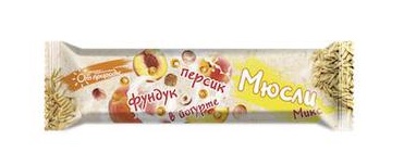 От Природы Батончик-мюсли на фруктозе, батончик, 25 г, 1 шт, фундук + персик + йогурт фото