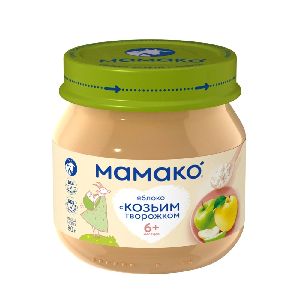 Мамако пюре с козьим творогом, пюре, 80 г, 1 шт, яблоко фото