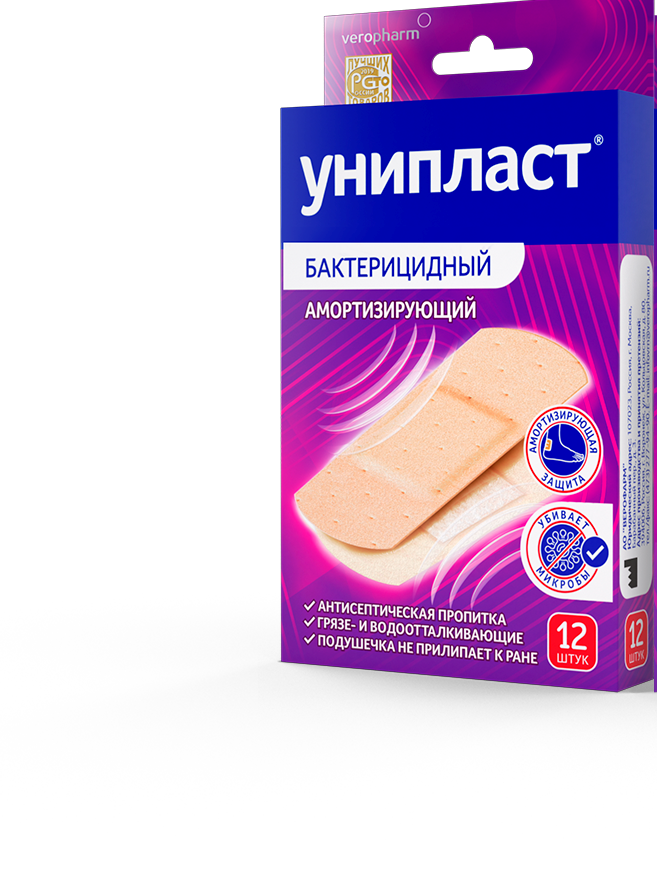 Унипласт Лейкопластырь бактерицидный амортизирующий, 2.5 см х 7.2 см, пластырь медицинский, 12 шт, набор фото
