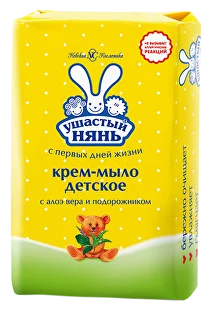 Ушастый Нянь крем-мыло детское, мыло детское, 90 г, 1 шт, с алоэ вера и подорожником фото