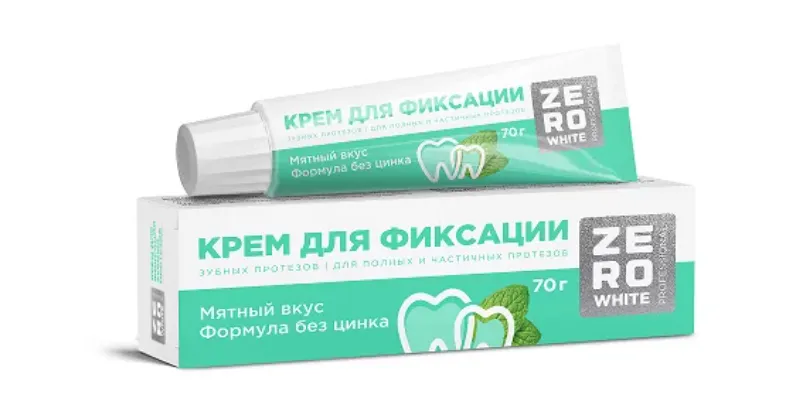 ZeroWhite Крем для фиксации зубных протезов, крем для фиксации зубных протезов, 70 г, 1 шт, с мятным вкусом, экстрасильной фиксации фото