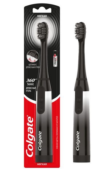 Colgate Sonic 360 Зубная щетка питаемая от батарей Древесный уголь, щетка зубная, 1 шт, мягкая фото