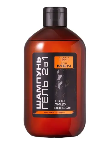Clario шампунь-гель для душа мужской 2в1, шампунь-гель, 400 мл, 1 шт, ветивер и перец фото