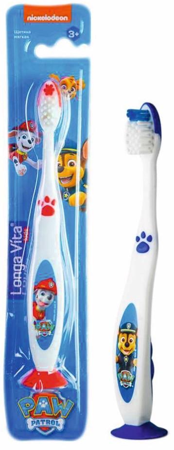Longa Vita Kids Paw Patrol Зубная щетка детская с присоской, щетка зубная, 1 шт, цвет в ассортименте, мягкая щетина, для детей с 3 лет, арт. 902 фото