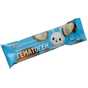 Сердце Континента Гематоген русский с кокосом в глазури, плитка, 40 г, 1 шт. фото