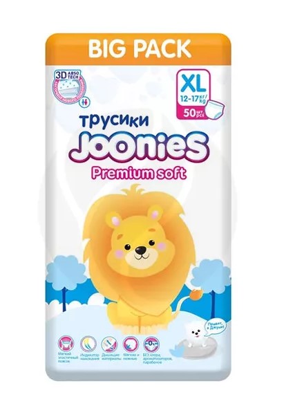 Joonies Premium Soft Подгузники-трусики для детей, XL, 50 шт, 12-17 кг фото