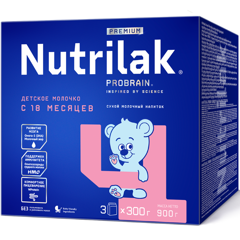 Nutrilak Premium 4 Напиток молочный сухой детский, 18+ месяцев, смесь молочная сухая, 900 г, 1 шт. фото