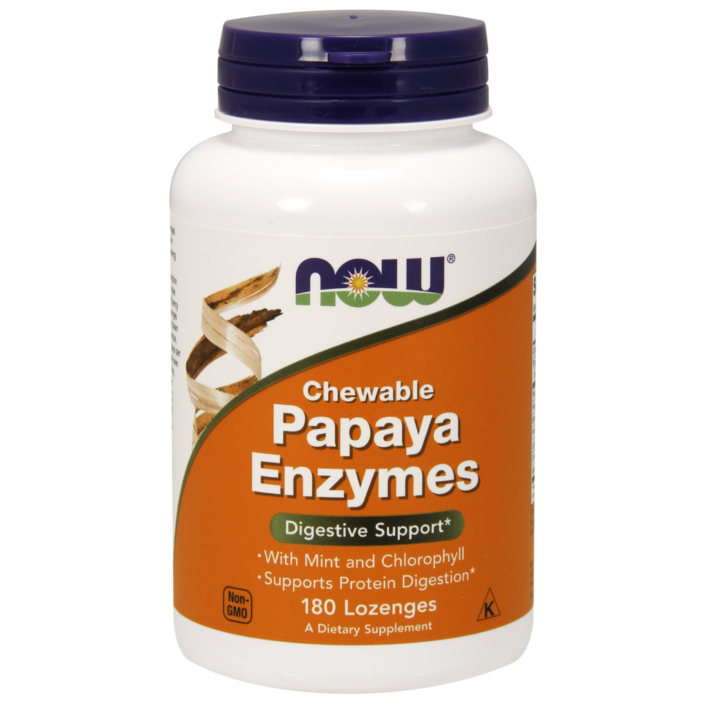 NOW Папайя Фермент, пастилки жевательные, 180 шт. фото