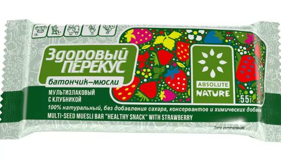 Здоровый Перекус, батончик-мюсли, 55 г, 1 шт, клубника фото