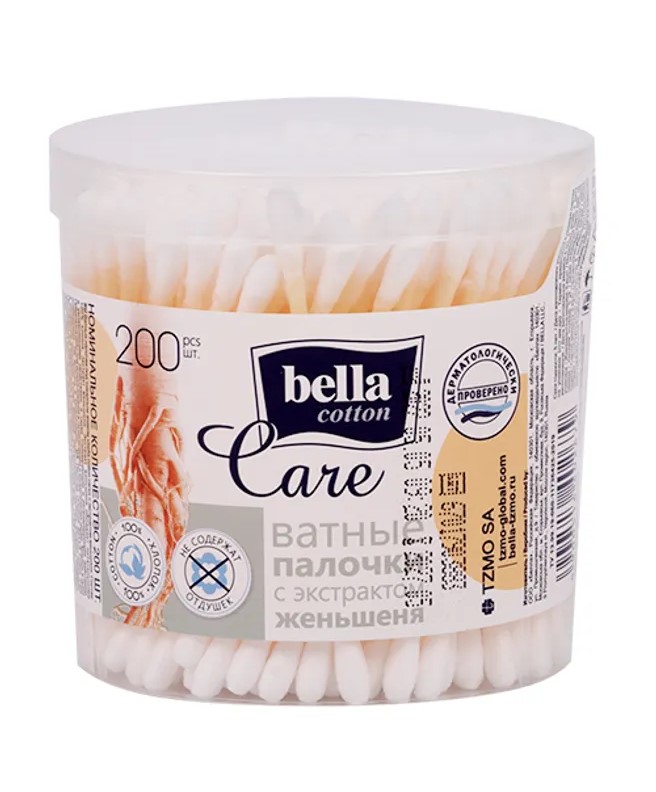 Bella Cotton Care Ватные палочки с экстрактом женьшеня, ватные палочки в стакане, 200 шт. фото