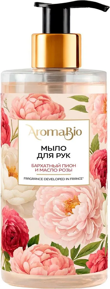 AromaBio мыло для рук, мыло жидкое, 290 мл, 1 шт, бархатный пион и масло розы фото