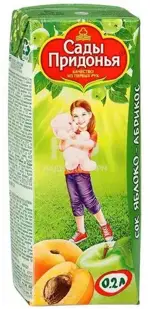 Сады Придонья Сок, 0.2 л, 1 шт, яблоко + абрикос, для детей с 5 месяцев, без сахара фото