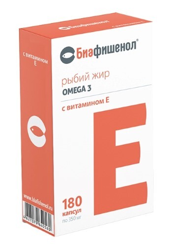 Биафишенол рыбий жир с витамином Е, 0.35 г, капсулы, 180 шт. фото