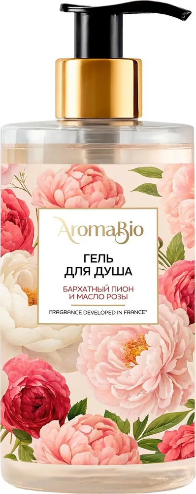 AromaBio гель для душа, гель для душа, 420 мл, 1 шт, бархатный пион и масло розы фото