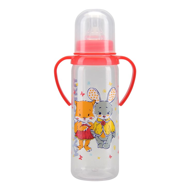 Курносики Бутылочка с ручками и силиконовой соской 6 мес+, 250 мл, 1 шт, цвет в ассортименте, с рисунком, арт. 11005 фото