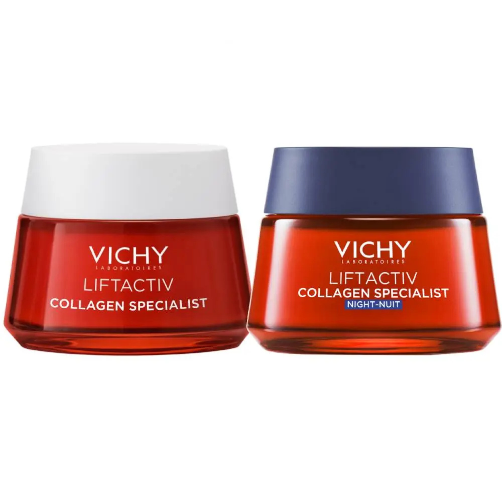 Vichy Liftactiv Collagen Specialist Набор, крем, 2 шт, дневной крем 50 мл + ночной крем 50 мл фото