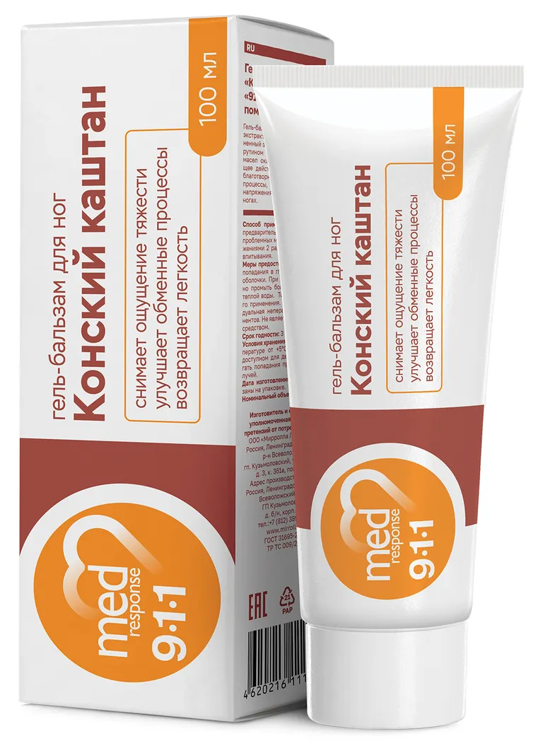 Medresponse 911 конский каштан, гель-бальзам для ног, 100 мл, 1 шт. фото