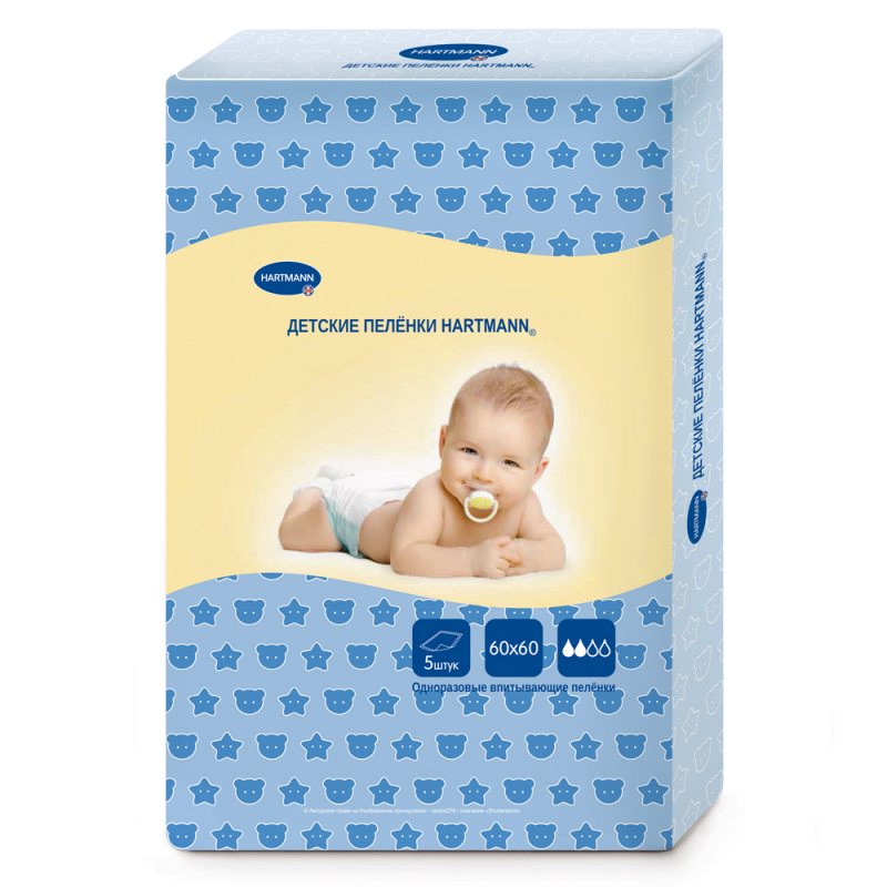Hartmann Пеленки детские впитывающие, 60 см x 60 см, 5 шт. фото