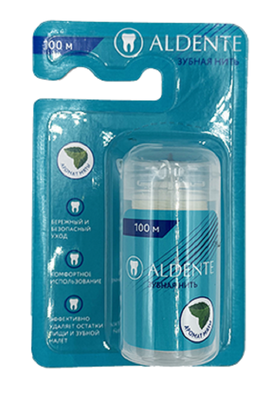 Aldente Зубная нить Мята, 100 м, нить зубная, 1 шт. фото