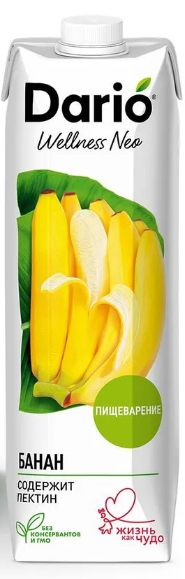 Dario Wellness Neo Банановый нектар с мякотью с пектином, сок, 1л, 1 шт, банан фото