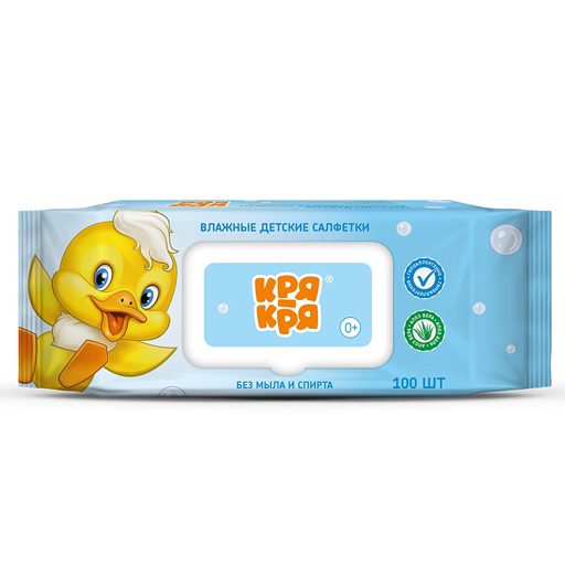 Кря-Кря салфетки влажные детские, салфетки гигиенические, 100 шт, с экстрактом алоэ фото