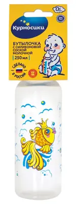 Курносики Бутылочка с силиконовой соской 0+, 250 мл, 1 шт, цвет в ассортименте, с рисунком, арт. 11141 фото