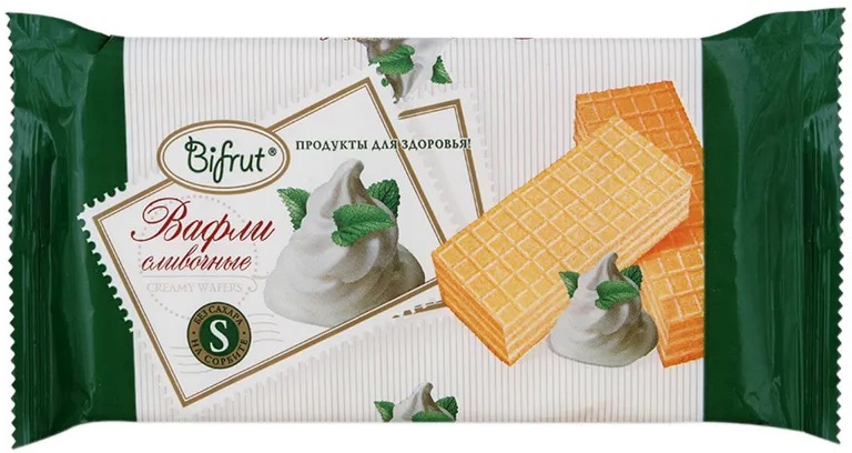 Бифрут Вафли на сорбите, 100 г, 1 шт, сливочные, без сахара фото