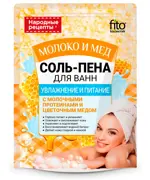 Народные рецепты Соль-пена для ванн Молоко и мед, соль для ванн, 200 г, 1 шт, увлажнение и питание фото