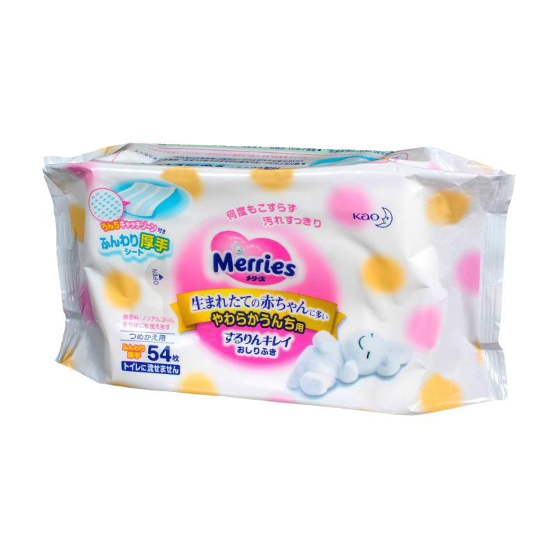 Merries Салфетки влажные детские, 54 шт, сменный блок фото