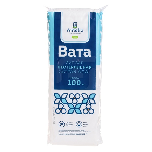Амелия Вата Зиг-Заг нестерильная, 100 г, 1 шт. фото