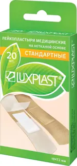Luxplast Лейкопластырь бактерицидный стандартный, 19 мм х 72 мм, пластырь, 20 шт, телесного цвета, нетканая основа фото 2
