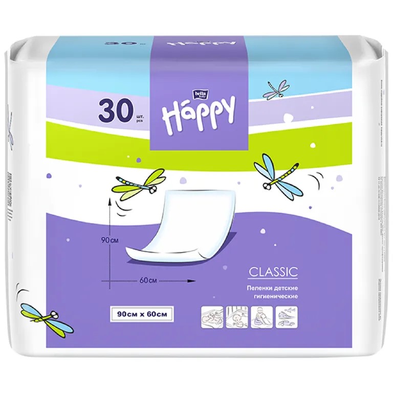 Bella baby Happy Classic Пеленки детские впитывающие, 60 см х 90 см, 30 шт. фото
