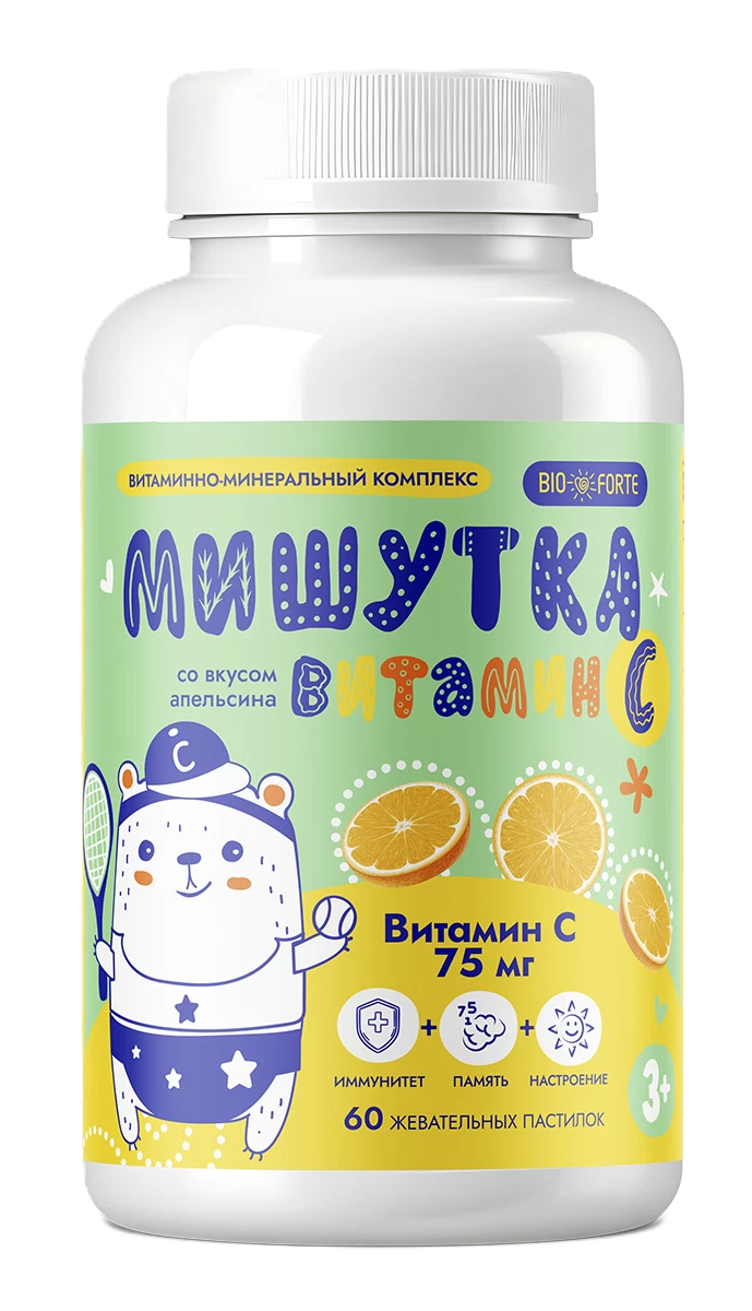 Bioforte Мишутка Мармеладки Витамин C, пастилки жевательные, 60 шт, апельсин фото