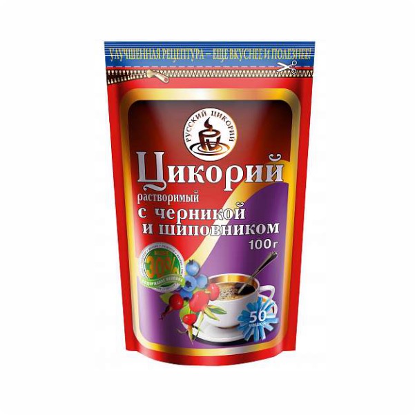 Русский Цикорий растворимый, порошок растворимый, 100 г, 1 шт, с черникой и шиповником фото