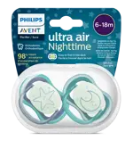AVENT Ultra Air Пустышка силиконовая ортодонтическая ночная с футляром, 6-18 месяцев, 2 шт, арт. SCF376/13 фото