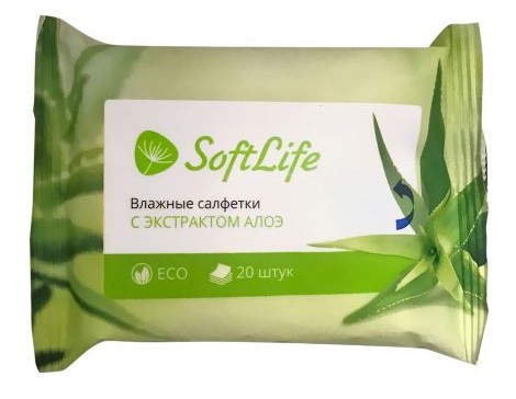 СофтЛайф Салфетки влажные с экстрактом алоэ, салфетки влажные, 20 шт. фото