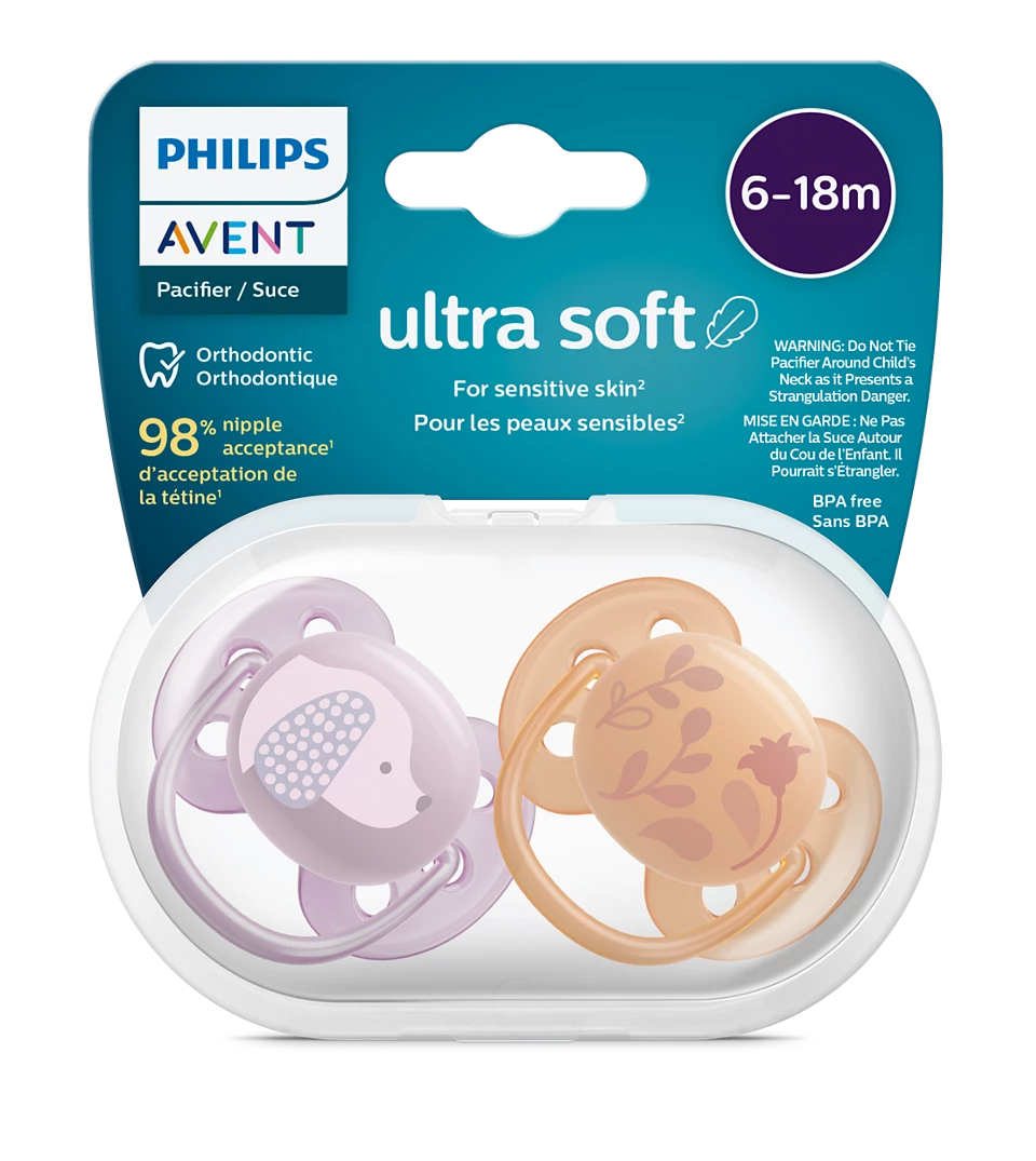 AVENT Ultra Soft Пустышка силиконовая с футляром, 6-18 месяцев, 2 шт, арт. SCF091/18 фото