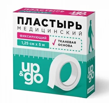 UP&GO Пластырь медицинский фиксирующий тканый, 1.25 см х 500 см, пластырь, 1 шт, белого цвета, тканевая основа фото